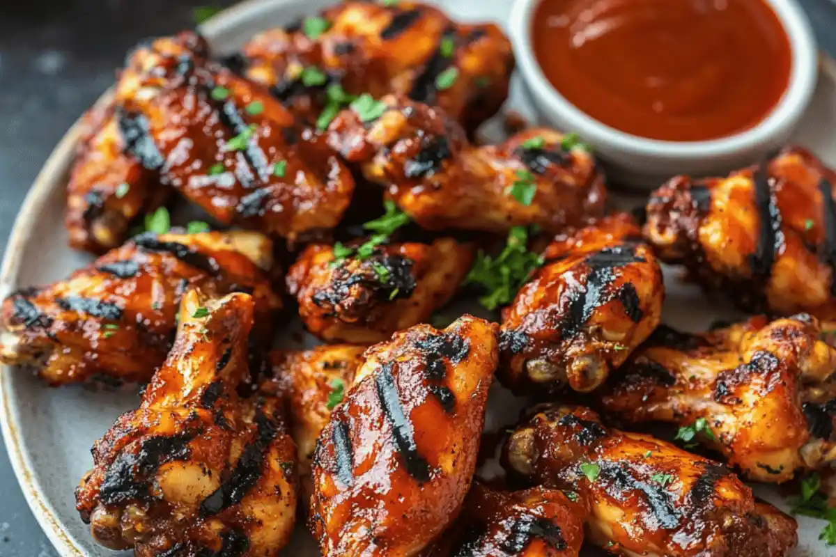 Grilled honey bourbon barbecue chicken with a caramelized glaze.