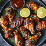 Grilled honey bourbon barbecue chicken with a caramelized glaze.