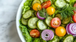 A vibrant burger bowl filled with ground beef, lettuce, tomatoes, and cheese.